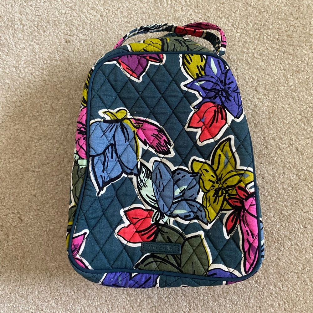 VERA BRADLEY COTTON BUNCH LUNCH BAG GREY WITH FLORAL
